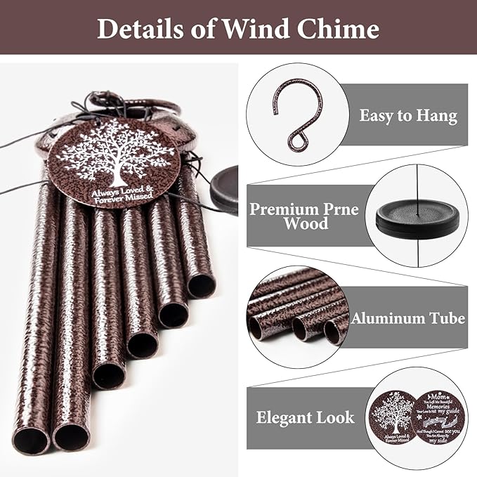 Memorial Gifts for Loss of Mom, 25'' Memorial Wind Chimes for Loss of Mother, Sympathy Gifts for Lose of Mom Mother, Bereavement/Condolence/Remembrance Gifts