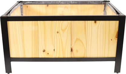 Sunnydaze Steel-Framed Acacia Wood Rectangular Planter Box - 15.5" H Wooden Raised Garden Bed with Removable Planter Bag - Natural
