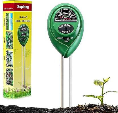 Suplong 3-in-1 Soil Moisture Meter, Upgraded Stainless Steel Probe Soil pH/Light/Moisture Meter for Plants, Soil Tester for Garden, Farm, Lawn, Indoor & Outdoor (No Battery Needed)
