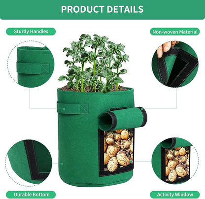 6-Pack 10 Gallon Grow Bags with Harvest Window, Thickened Fabric Plant Pots for Vegetables Potato Tomatoes Outdoor Gardening Containers with Reinforced Handles Mix (2xBlack,Green,Orange)