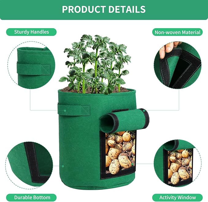 6-Pack 7 Gallon Grow Bags with Harvest Window Thickened 300g Nonwoven Fabric Heavy Duty Plant Pots for Vegetables Potato Coriander Containers with Handles Mix (2xBlack,Green,Orange)