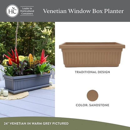 The HC Companies 30 Inch Venetian Window Planter Box with Drainage Plug, Lightweight UV-Resistant Plastic Indoor & Outdoor Planters, 2-Pack Flower Box for Garden & Home Decor, Sandstone