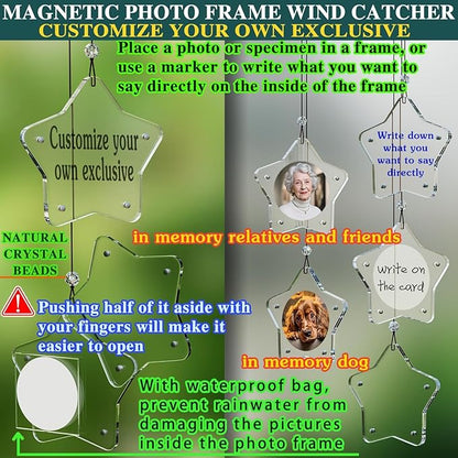 Customizable Personalized Wind Chimes,Magnetic Photo Frame Wind Pendulum,Crystal Sun Catcher Clapper- Custom Gift for Couple,Friend,Relatives and Pet.Original Design,for Home,Outdoor,Garden Decor(35")