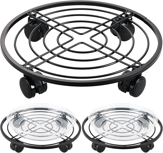 3 Packs 13.5" Metal Plant Caddy with Wheels Large Rolling Plant Stands Indoor Wheeled Plant Dolly Heavy-duty Planter Mover Roller Base Outdoor Plant Trolley Cart Water-proof, Plant Saucers on Wheels