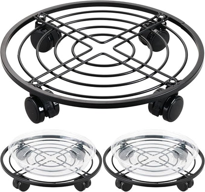 3 Packs 13.5" Metal Plant Caddy with Wheels Large Rolling Plant Stands Indoor Wheeled Plant Dolly Heavy-duty Planter Mover Roller Base Outdoor Plant Trolley Cart Water-proof, Plant Saucers on Wheels