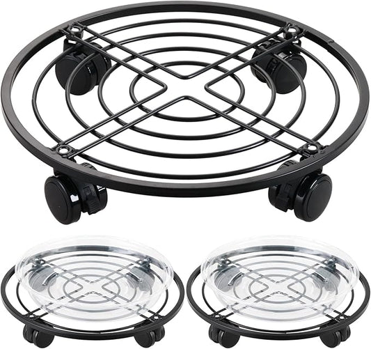 3 Packs 13.5" Metal Plant Caddy with Wheels Large Rolling Plant Stands Indoor Wheeled Plant Dolly Heavy-duty Planter Mover Roller Base Outdoor Plant Trolley Cart Water-proof, Plant Saucers on Wheels