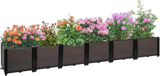 Large Raised Planter Box Outdoor Self Watering 94.4"x15.7"x14.2", Deep Raised Garden Bed - Elevated Garden Box with Drainage Plug, Rectangular Garden Planter Perfect for Patio Balcony Deck