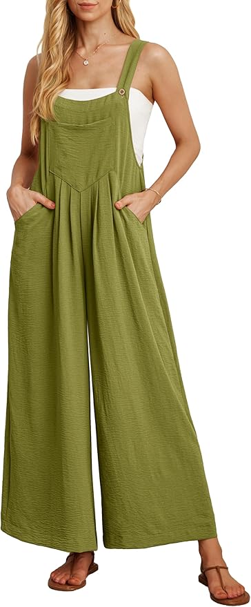 IWOLLENCE Women's Summer Jumpsuits Boho Wide Leg Overalls Casual Loose Rompers with Pockets 2025