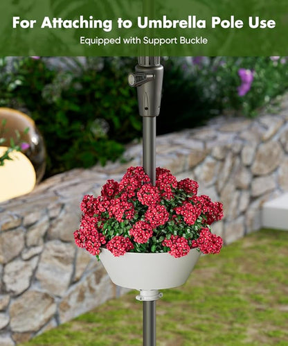 Koutemie 2-in-1 Umbrella Planter for Patio Table & Pole, Half Round Flower Planters Pots with Umbrella Hole Fits Poles Up to 2” Diameter, PVC Post Planter Wrap Around Umbrella for Garden, White