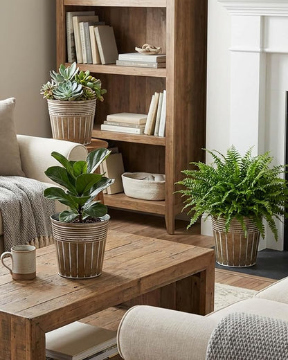 6 Inch Brown Metal Rustic Flower Pots - 6Pcs Galvanized Planters with Drainage Hole and Rubber Plug, Rustproof Small Metal Bucket Plant Pots Farmhouse Vintage Style for Decor