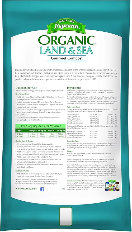 Espoma Organic Land and Sea Gourmet Compost with Lobster & Crab Meal: Planting Mix for Vegetables, Flowers, Trees & Shrubs, 1 Cubic Foot Bag (Pack of 2)