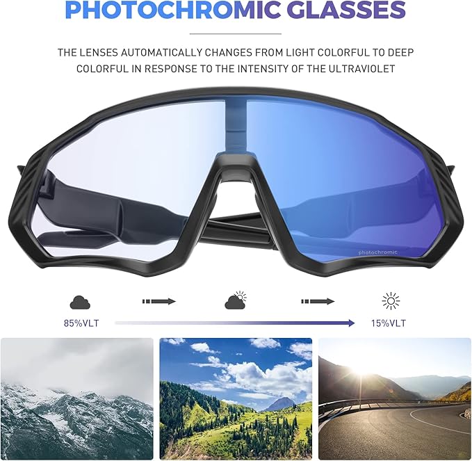 KAPVOE Photochromic Cycling Glasses Men Women Mountain Bike Sunglasses Clear MTB Bicycle Riding - K9408