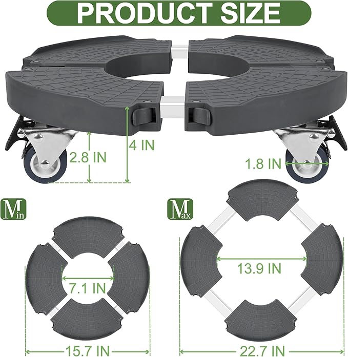 ToLanbbt 2P Plant Caddy Stand with 360° Wheels Adjustable 15-22 Inch Rolling Plant Stand Heavy Duty Large Plant Cart Dolly with Casters 440lbs Capacity for Large Planter, Garden Pot, Flower Pot, Gray