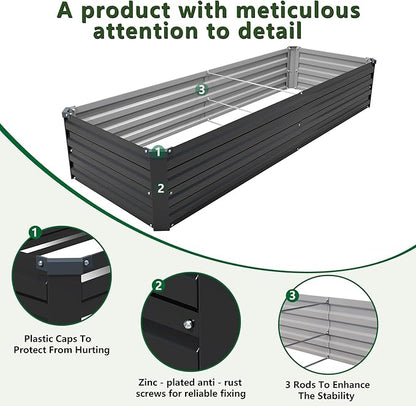 8×2×1FT(2PCS) Galvanized Raised Garden Bed Kit, Metal Planter Boxes,Large Outdoor Planters Garden for Planting Vegetables,Flowers,Herbs -Black
