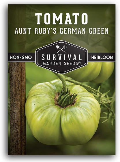 Aunt Ruby’s German Green Tomato Seeds for Planting – Heirloom Indeterminate Variety with Sweet Flavor – Non-GMO Open-Pollinated Green-When-Ripe Tomatoes – Survival Garden Seeds (1 Pack)