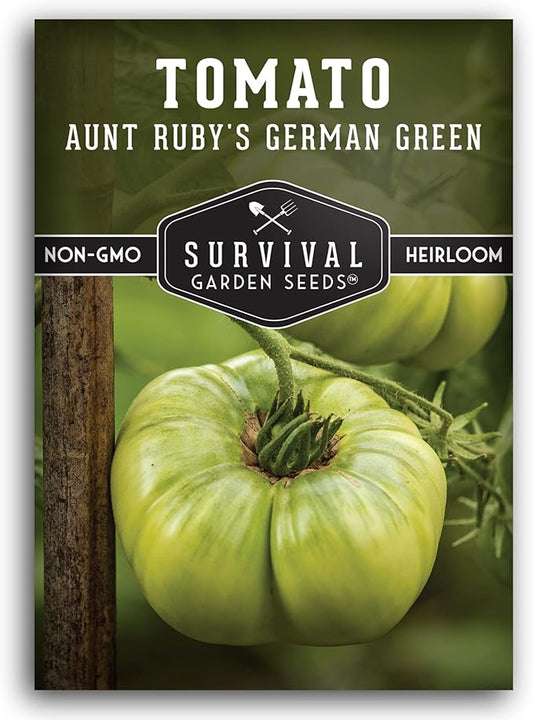 Aunt Ruby’s German Green Tomato Seeds for Planting – Heirloom Indeterminate Variety with Sweet Flavor – Non-GMO Open-Pollinated Green-When-Ripe Tomatoes – Survival Garden Seeds (1 Pack)