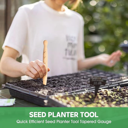 Wooden Seed Dibber with Measurement Handheld Save Time Ergonomic Round Handle Quick Efficient Seed Planter Tool Tapered Gauge