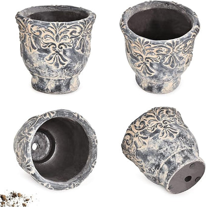 Sungmor 6.1 Inch Cement Plant Pot for Plants, Succulent Planter with Embossed Design, Vintage Concrete Flowerpots with Drainage Hole, Decorative Orchid Houseplant Pot Indoor Outdoor Plant Container