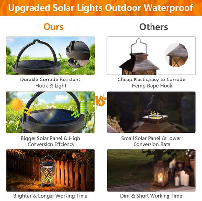 Solar Lanterns Outdoor Waterproof ,2 Pack Flickering Solar Flame Lights Upgraded Hanging Flame Lantern Pathway Torch Light Table Lamp, Auto On/ Off Porch Yard Gifts (1 Lighting Mode)