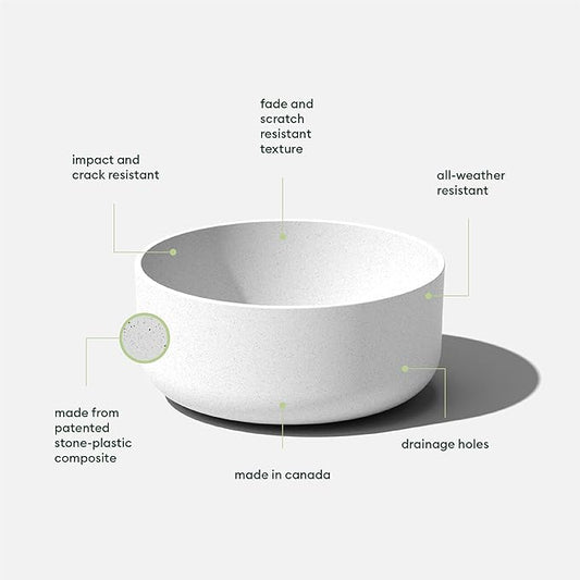 Veradek Mason Series Kona Bowl Planter - Round Planter for Indoor or Outdoor Tabletop/Balcony | Durable Plastic-Stone Composite Material | Modern Décor for Flowers, Succulents, Small Plants