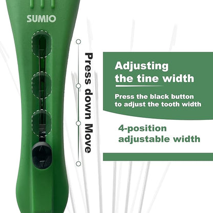 SUMIO Adjustable Hand Rake – 6-Tine Wire Broom, 4-Position Rake Head, Rust-Resistant for Tight Spaces, Debris Cleanup (Green)