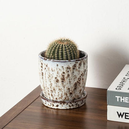 4+5.75 Inch Ceramic Planter Set of 2 with Drainage Hole and Saucer for Plants, Indoor-Outdoor Large Round Succulent Orchid Flower Pot -Reactive Glaze Speckled(Inner-pots not Larger Than 5 Inch)
