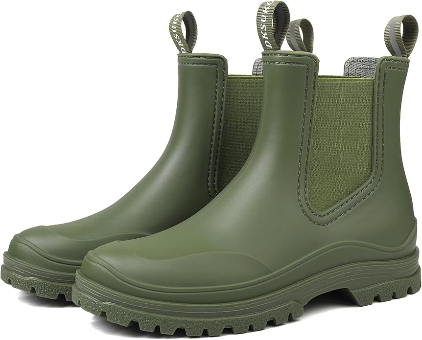 DKSUKO Rain Boots Women Waterproof Chelsea Boots Ankle Garden Shoes for Ladies Rubber Short Rainboots with Removable Comfort Insole for Outdoor Work Deck Mud Boots
