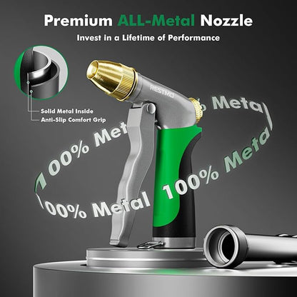 RESTMO Heavy Duty Metal Water Hose Nozzle, High Pressure Garden Hose Nozzle, Hose Sprayer Nozzle with Adjustable Spray Patterns for Garden Watering, Car Washing, Patio and Pet, Green