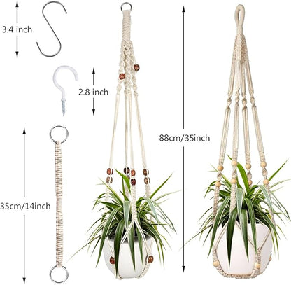 Augshy Macrame Plant Hanger, 2Pcs Hanging Plant Holder with Extender Plant Hangers for Indoor Outdoor Decor Macrame Hanging Planter Basket with 4 Hooks