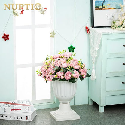 NUPTIO 6 Pcs Classic Urn Planter, 13.98 inch Tall Large Plastic Outdoor Urns Planters, Pedestal Flower vases Plant Pot, Resin Grecian Plants Pots for Garden Porch Front Door, White