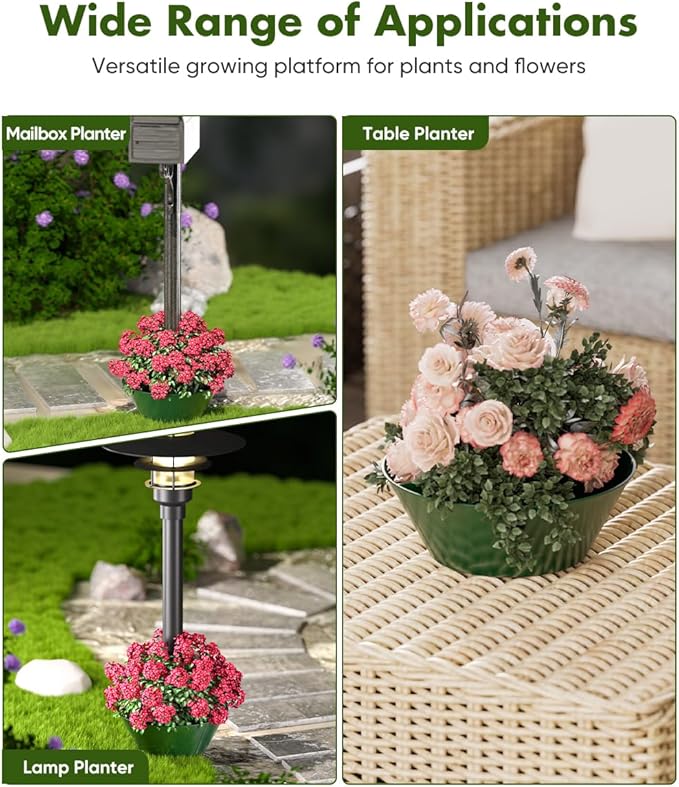 Koutemie 2-in-1 Umbrella Planter for Patio Table & Pole, Half Round Flower Planters Pots with Umbrella Hole Fits Poles Up to 2” Diameter, PVC Post Planter Wrap Around Umbrella for Garden, Green