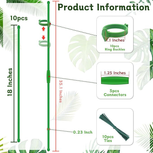 Plant Stakes 18Inch, 10Pcs Plant Support Stakes,HAINANSTRY Adjustable Length Garden Stakes,Plant Stakes for Indoor and Outdoor Plants,Tomatoes/Beans/Orchid/Vegetable Stakes for Garden