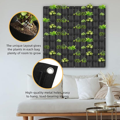 Hanging Planting Grow Bags, 90 Pockets Wall Planter Wall Mounted Grow Bag Outdoor Indoor Gardening Vertical Greening Flower Container, Planting Bags Storage Bags(1.1 m × 1.1 m, Black)