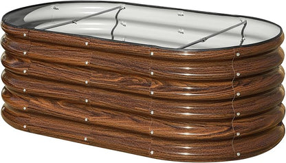 SnugNiture 4x2x1.5ft Raised Garden Bed Outdoor, 17" Tall Galvanized Metal Planter Box, Oval Raised Garden Bed Kit for Planting Vegetables Plants Fruits, Brown