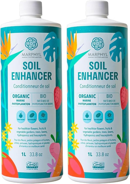 MARPHYL Plant Fertilizer Houseplants and Garden - Marine Phytoplankton Soil Improver and Hydroponic Fertilizer for Grasses, Bamboo, Succulents, & Vegetables - Organic Plant Liquid (Pack of 2)