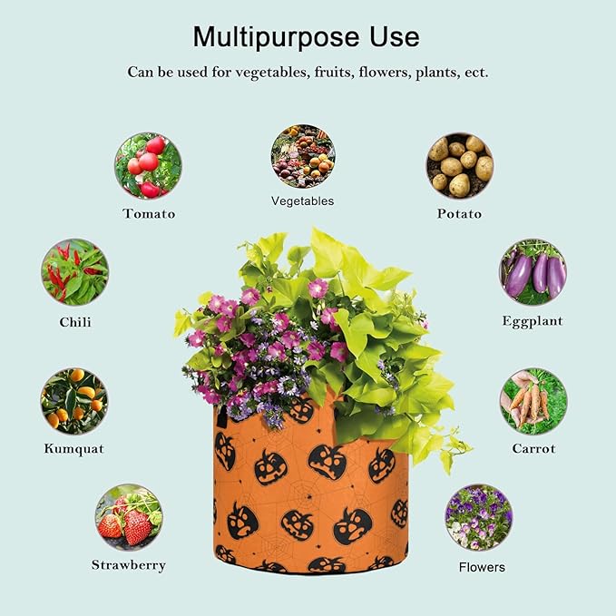 3 Gallon Pumpkins Spider Web Halloween Heavy Duty Grow Bag Breathable Planter Pot Containers with Handles for Potato Tomato Fruits Vegetables Flowers