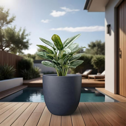 Kante Round Concrete Planter, Large Outdoor Indoor Garden Pots with Drainage Hole, 18-Inch Diameter Flower Pots for Patio, Garden and Home, Charcoal