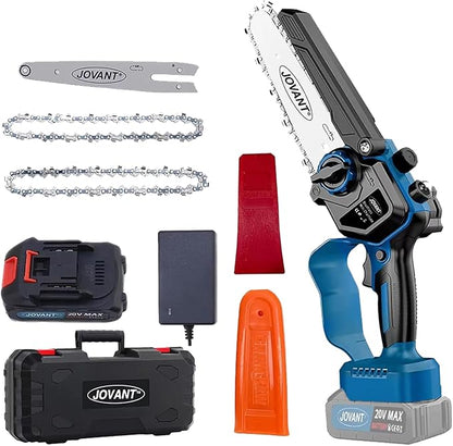 Cordless Chainsaw, Electric Chain Saw with 1 Pack 2000mAh Battery, Battery Chainsaw with Logging Wedge Electric Saw for Cutting, Trimming, Gardening, Camping(2 chains & 1 chain plates)