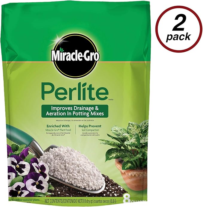 Miracle-Gro Perlite, Helps Improve Drainage and Aeration in Potting Mixes, Enriched with Plant Food, 8-quart (2-Pack)