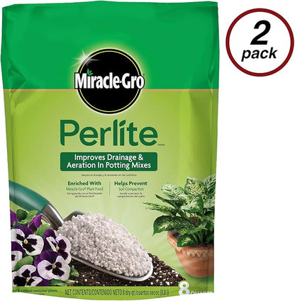 Miracle-Gro Perlite, Helps Improve Drainage and Aeration in Potting Mixes, Enriched with Plant Food, 8-quart (2-Pack)