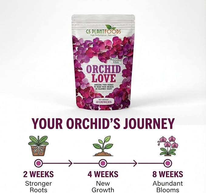 GS Plant Foods Orchid Love – Dry Fertilizer – Supports Balanced Nutrition, Root Zone Conditions & Media Health for All Types (12 oz)
