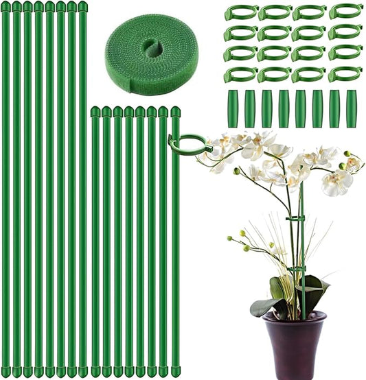 Plant Stakes,Adjustable Length Support Stake Orchid Stick with Ring Buckles Garden Pole for Potted Tomato Rose Amaryllis Beans Vegetables Comes with 40-inch Ties (Green, 17inch&12inch)