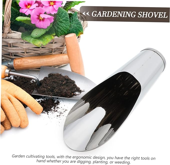 Stainless Steel Gardening Scoop Small Soil Shovel Lightweight Handheld Planting Tool for Transplanting Potting Succulents Indoor Outdoor 6.69In