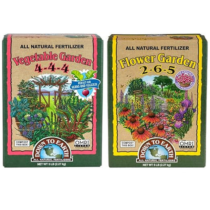 Down to Earth All Natural Fertilizer Organic Backyard Bundle, Flower Garden and Vegetable Garden, 5lb Each
