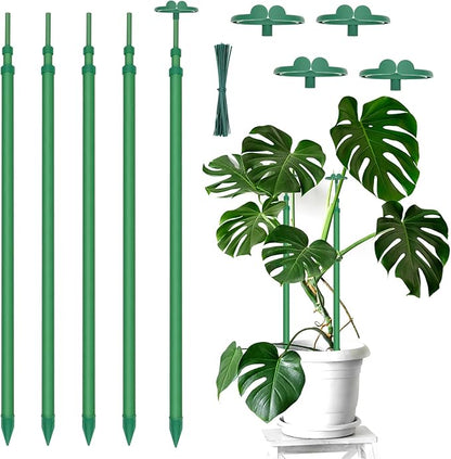 Extendable Plant Stakes, Length Scalable from 17.9IN to 42.3IN Plant Support Stake, Orchid Sticks with Clips for Indoor Outdoor,Garden Stakes for Plant,Tomato,Vegetables,Monstera,Vine - 5Pack
