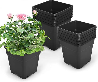HOSTIC 5 Gallon Square Nursery Pots Flexible Plastic Pots for Plants Gallon Pot with Drainage Holes 10 Pcs