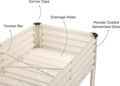 Galvanized Raised Garden Beds Outdoor with Legs // 48×24×31in Elevated Planter Box for Vegetables, Flowers (White) // Large Metal Garden Bed for Backyard Patio Gardening
