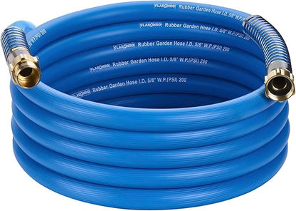 5/8 IN. × 25FT. Flexible Rubber Garden Hose, High Flow 5/8" I.D. Brass Fitting No Memory Durable Heavy Duty Water Hose for Watering, Irrigation, Water Transfer Pump