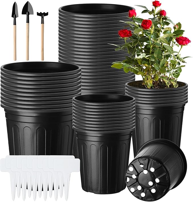 300 Pcs 1 2 Gallon Nursery Pots Bulk Plastic Flexible Plant Seedling Pots with Drainage Hole and Gardening Tools for Garden Flowers Succulents Seedlings Indoor and Outdoor