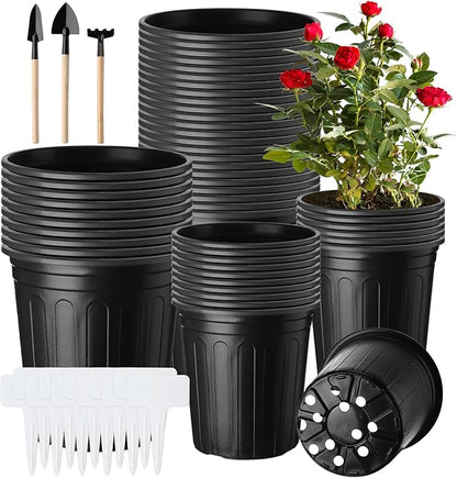 300 Pcs 1 2 Gallon Nursery Pots Bulk Plastic Flexible Plant Seedling Pots with Drainage Hole and Gardening Tools for Garden Flowers Succulents Seedlings Indoor and Outdoor